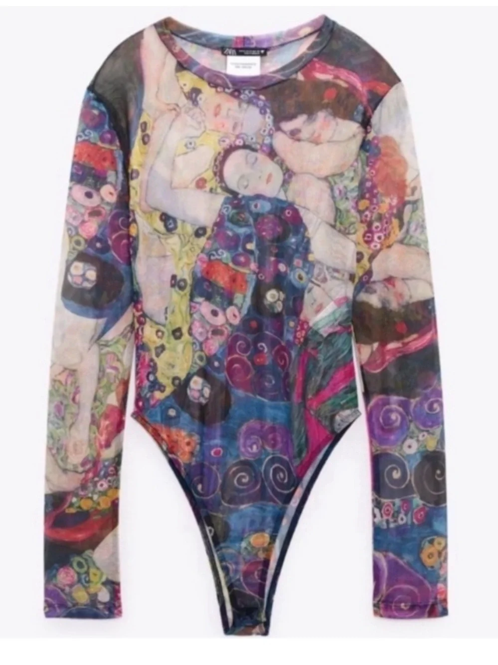ZARA Art Print The Virgin Gustav Klimt Sheer Mesh Long Sleeve Bodysuit